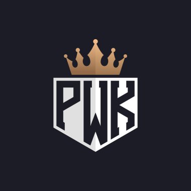 Crown 'lu lüks PWK Logosu. Seçkin Markalar için PWK Harf Logosu. Üst Düzey İşletmeler için PWK Monogramı