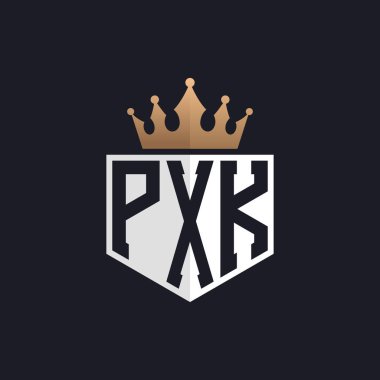 Crown ile lüks PXK Logosu. Seçkin Markalar için Zarif Baş harfler PXK Harf Logosu. Üst Düzey İşletmeler için PXK Monogramı