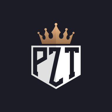 Crown 'lu lüks PZT logosu. Seçkin Markalar için Zarif PZT Harf Logosu. Üst Düzey İşletmeler için Harf PZT Monogramı