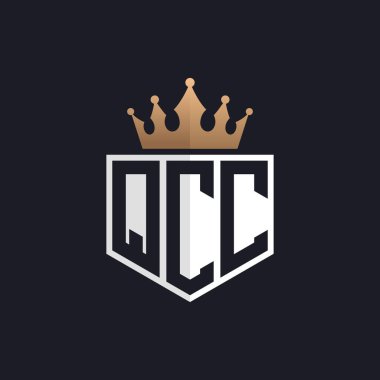 Crown 'lu lüks QCC logosu. Seçkin Markalar için Zarif Baş harfler QCC Harf Logosu. Üst Düzey İşletmeler için QCC Monogramı