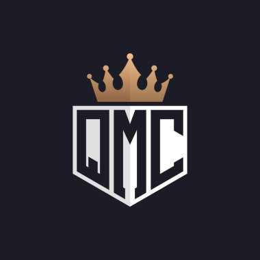 Crown 'lu lüks QMC Logosu. Seçkin Markalar için QMC Harf Logosu. Üst Düzey İşletmeler için QMC Monogramı