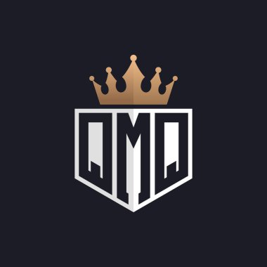 Crown 'lu lüks QMQ logosu. Seçkin Markalar için QMQ Harf Logosu. Üst Düzey İşletmeler için QMQ Monogramı