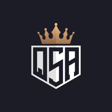 Crown 'lu lüks QSA Logosu. Seçkin Markalar için Seçkin Baş harfler QSA Harf Logosu. Üst Düzey İşletmeler için QSA Monogramı