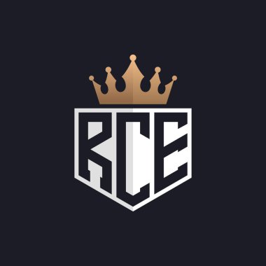 Crown 'lu lüks RCE logosu. Seçkin Markalar için Zarif Baş harfler RCE Harf Logosu. Üst Düzey İşletmeler için RCE Monogramı