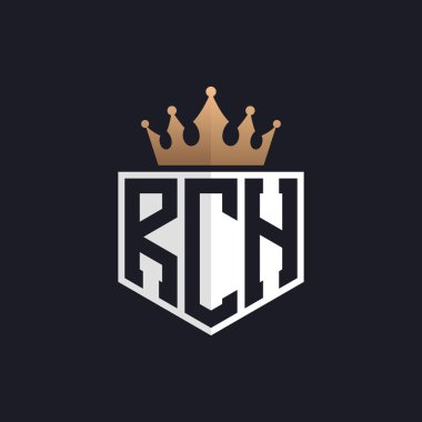 Crown 'lu lüks RCH logosu. Seçkin Markalar için RCH Harf Logosu. Üst Düzey İşletmeler İçin RCH Monogramı