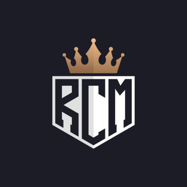 Crown 'lu lüks RCM Logosu. Seçkin Markalar için Zarif Baş harfler RCM Harf Logosu. Üst Düzey İşletmeler için RCM Monogramı
