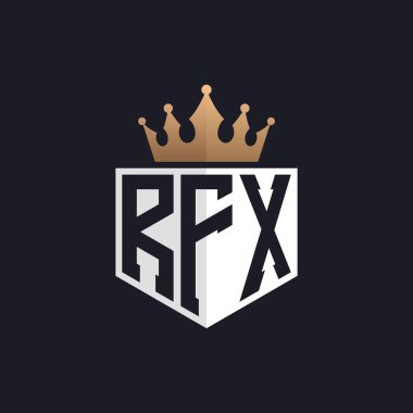 Crown 'la lüks RFX Logosu. Seçkin Markalar için RFX Harf Logosu. Üst Düzey İşletmeler için RFX Monogramı