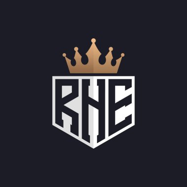 Crown 'lu lüks RHE logosu. Seçkin Markalar için RHE Harf Logosu. Üst Düzey İşletmeler İçin RHE Monogramı