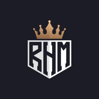 Crown 'lu lüks RHM Logosu. Seçkin Markalar için Zarif RHM Harf Logosu. Üst Düzey İşletmeler için RHM Monogramı