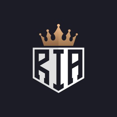 Crown 'lu lüks RIA logosu. Seçkin Markalar için Zarif Baş harfler RIA Harf Logosu. Yüksek Kalite İşletmeler İçin RIA Monogramı