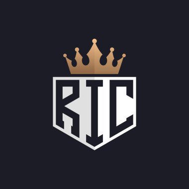 Crown 'la lüks RIC Logosu. Seçkin Markalar için Zarif Baş harfler RIC Harf Logosu. Üst Düzey İşletmeler için RIC Monogramı