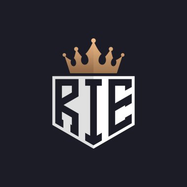 Crown 'la lüks Rie Logosu. Seçkin markalar için zarif baş harfler RIE Letter Logosu. Yüksek Kalite İşletmeler İçin Mektup RIE Monogramı