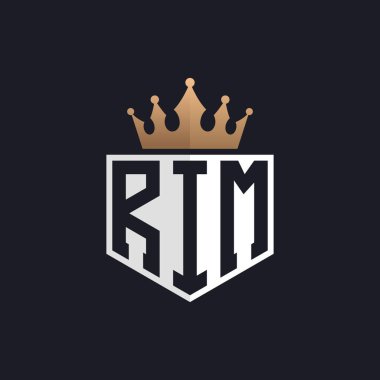 Crown 'lu lüks RIM Logosu. Seçkin Markalar için Zarif Baş harfler RIM Harf Logosu. Yüksek Kalite İşletmeler İçin RIM Monogramı