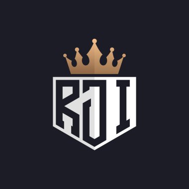 Crown 'lu lüks RJI logosu. Seçkin Markalar için RJI Letter Logosu. Üst Düzey İşletmeler için RJI Monogramı