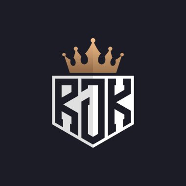 Crown 'lu lüks RJK Logosu. Seçkin Markalar için RJK Harf Logosu. Üst Düzey İşletmeler için RJK Monogramı