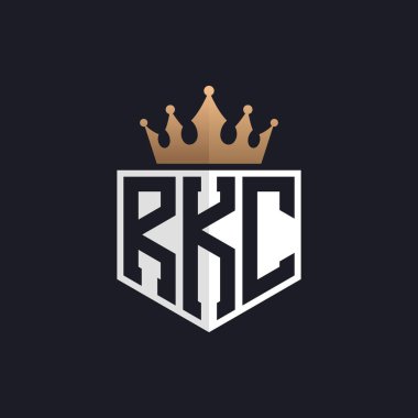 Crown 'lu lüks RKC Logosu. Seçkin Markalar için Zarif Baş harfler RKC Harf Logosu. Üst Düzey İşletmeler için RKC Monogramı