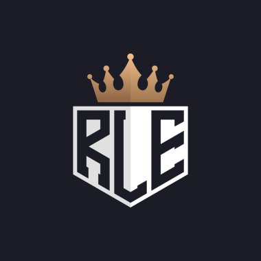 Crown 'lu lüks RLE Logosu. Seçkin Markalar için Zarif Baş harfler RLE Harf Logosu. Üst Düzey İşletmeler için Harf RLE Monogramı