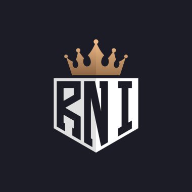 Crown 'la lüks RNI logosu. Seçkin Markalar için RNI Harf Logosu. Üst Düzey İşletmeler için RNI Monogramı