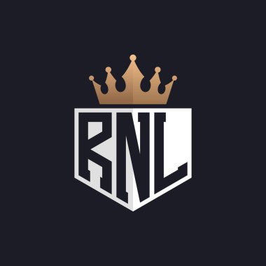 Crown 'lu lüks RNL logosu. Seçkin Markalar için RNL Harf Logosu. Üst Düzey İşletmeler için RNL Monogramı