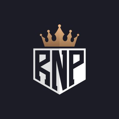 Crown 'lu lüks RNP logosu. Seçkin Markalar için Zarif RNP Harf Logosu. Üst Düzey İşletmeler için RNP Monogramı