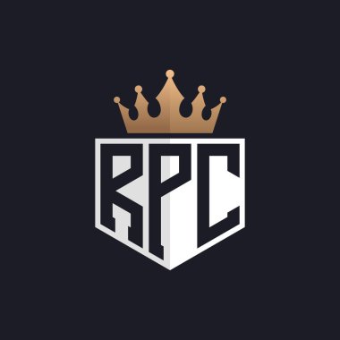 Crown 'lu lüks RPC Logosu. Seçkin Markalar için Zarif RPC Harf Logosu. Üst Düzey İşletmeler için Harf RPC Monogramı