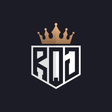 Crown 'la lüks RQJ Logosu. Seçkin Markalar için RQJ Harf Logosu. Üst Düzey İşletmeler için RQJ Monogramı