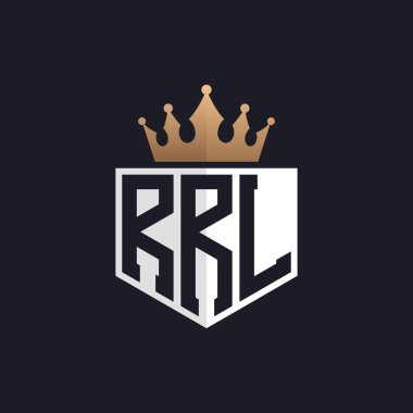 Crown 'lu lüks RRRL Logosu. Seçkin Markalar için RRL Harf Logosu. Üst Düzey İşletmeler için RRL Monogramı