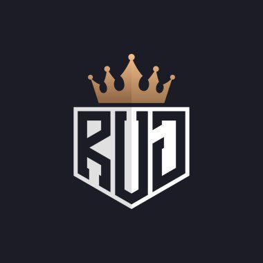 Crown 'lu lüks RUJ logosu. Seçkin markalar için RUJ Letter Logosu. RuJ Harfi Üst Düzey İşletmeler Monogramı