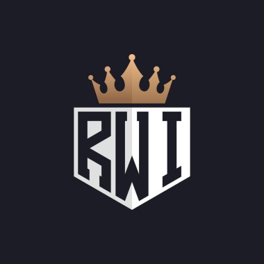 Crown 'lu lüks RWI logosu. Seçkin Markalar için RWI Harf Logosu. Üst Düzey İşletmeler için RWI Monogramı