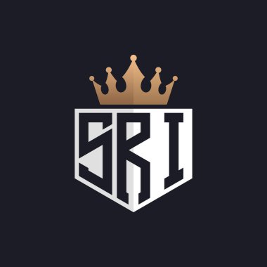 Crown 'lu lüks SRI logosu. Seçkin Markalar için SRI Harf Logosu. Üst Düzey İşletmeler için SRI Harfi Monogramı