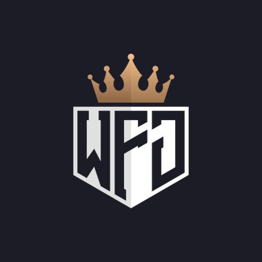 Crown 'la lüks WFJ logosu. Seçkin Markalar için WFJ Mektup Logosu. Yüksek Kalite İşletmeler için WFJ Monogramı