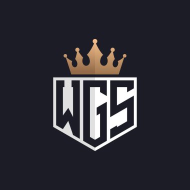 Crown 'lu lüks WGS Logosu. Seçkin Markalar için Seçkin Baş harfler WGS Harf Logosu. Üst Düzey İşletmeler için Harf Kanatları Monogramı