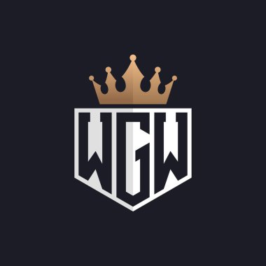 Crown 'lu lüks WGW logosu. Seçkin Markalar için Zarif Baş harfler WGW Harf Logosu. Üst Düzey İşletmeler için WGW Monogramı