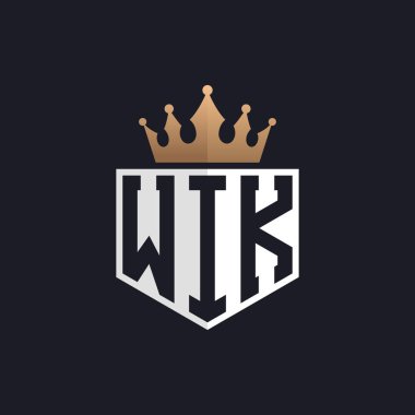 Crown 'lu lüks WIK Logosu. Seçkin Markalar için WIK Harf Logosu. Yüksek Kalite İşletmeler için WIK Monogramı