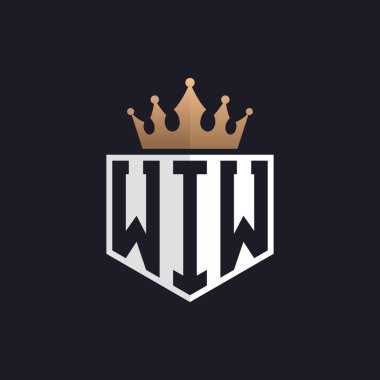 Crown 'la lüks WIW Logosu. Seçkin Markalar için Zarif Baş harfler WIW Harf Logosu. Yüksek Kalite İşletmeler için WIW Monogramı