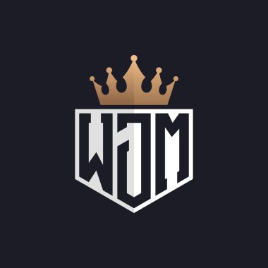 Crown 'lu lüks WJM Logosu. Seçkin Markalar için Zarif Baş harfler WJM Harf Logosu. Üst Düzey İşletmeler için WJM Monogramı