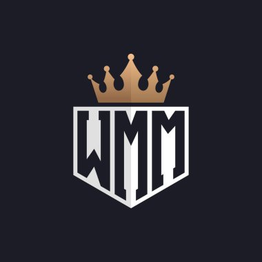 Crown 'lu lüks WMM Logosu. Seçkin Markalar için WMM Harf Logosu. Üst Düzey İşletmeler için WMM Monogramı