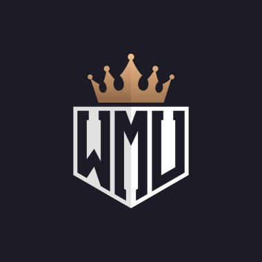 Crown 'lu lüks WMU logosu. Seçkin Markalar için WMU Mektup Logosu. Yüksek Kalite İşletmeler için WMU Monogramı