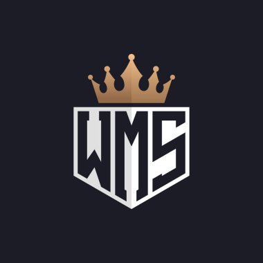 Crown 'lu lüks WMS Logosu. Seçkin Markalar için Zarif Baş harfler WMS Harf Logosu. Üst Düzey İşletmeler için WMS Monogramı