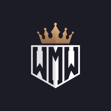 Crown 'lu lüks WMW logosu. Seçkin Özel Markalar için WMW Harf Logosu. Üst Düzey İşletmeler için WMW Monogramı