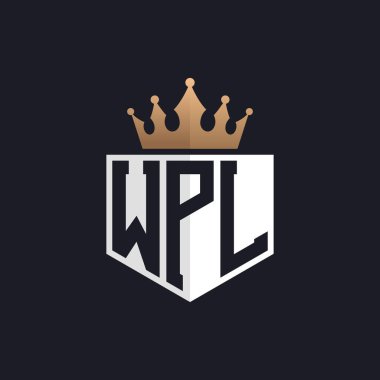 Crown 'lu lüks WPL logosu. Seçkin Markalar için Zarif Baş harfler WPL Harf Logosu. Üst Düzey İşletmeler için WPL Monogramı