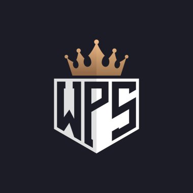 Crown 'lu lüks WPS logosu. Seçkin Markalar İçin Zarif Baş harfleri WPS Harf Logosu. Üst Düzey İşletmeler için WPS Monogramı