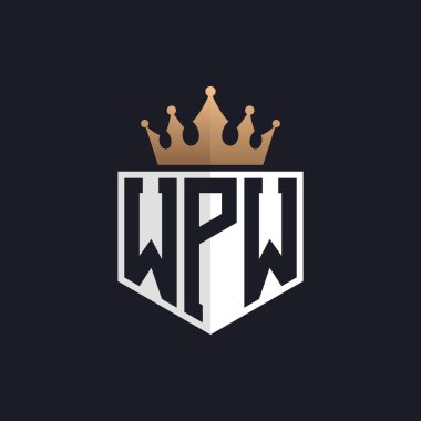 Crown 'lu lüks WPW logosu. Seçkin Markalar için Zarif Baş harfler WPW Harf Logosu. Üst Düzey İşletmeler için WPW Monogramı