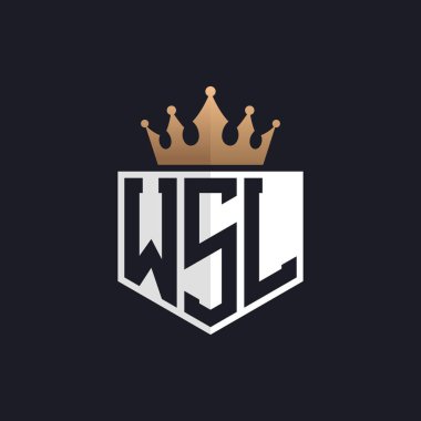 Crown 'lu lüks WSL logosu. Seçkin Markalar için Zarif Baş harfler WSL Harf Logosu. Üst Düzey İşletmeler için WSL Monogramı