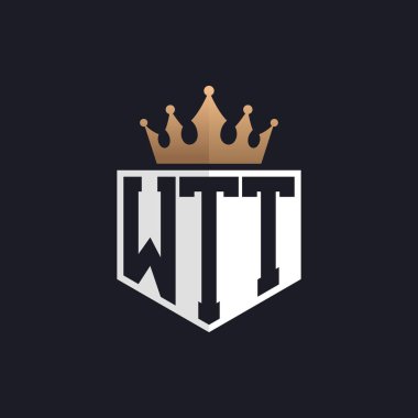 Crown 'lu lüks WTT logosu. Seçkin Markalar için Zarif Baş harfler WTT Harf Logosu. Üst Düzey İşletmeler için WTT Monogramı