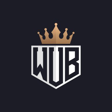 Crown 'lu lüks WUB logosu. Seçkin Markalar için Zarif Baş harfler WUB Harf Logosu. Yüksek Kalite İşletmeler için WUB Monogramı