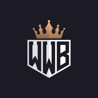 Crown 'la lüks WWB logosu. Seçkin Markalar İçin Zarif Baş harfleri WWB Harf Logosu. Üst Düzey İşletmeler için WWB Monogramı