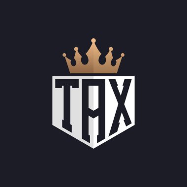 Crown 'lu lüks vergi amblemi. Seçkin Markalar için Zarif Baş harfler Vergi Harfi Logosu. Üst Düzey İşletmeler için Harf Vergi Monogramı