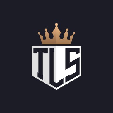 Crown 'lu lüks TLS logosu. Seçkin Markalar için Zarif TLS Harf Logosu. Üst Düzey İşletmeler için Harf TLS Monogramı