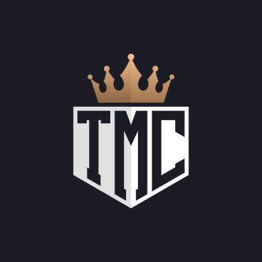 Crown 'la lüks TMC logosu. Seçkin Markalar İçin Zarif Baş harfleri TMC Harf Logosu. Üst Düzey İşletmeler İçin TMC Monogramı